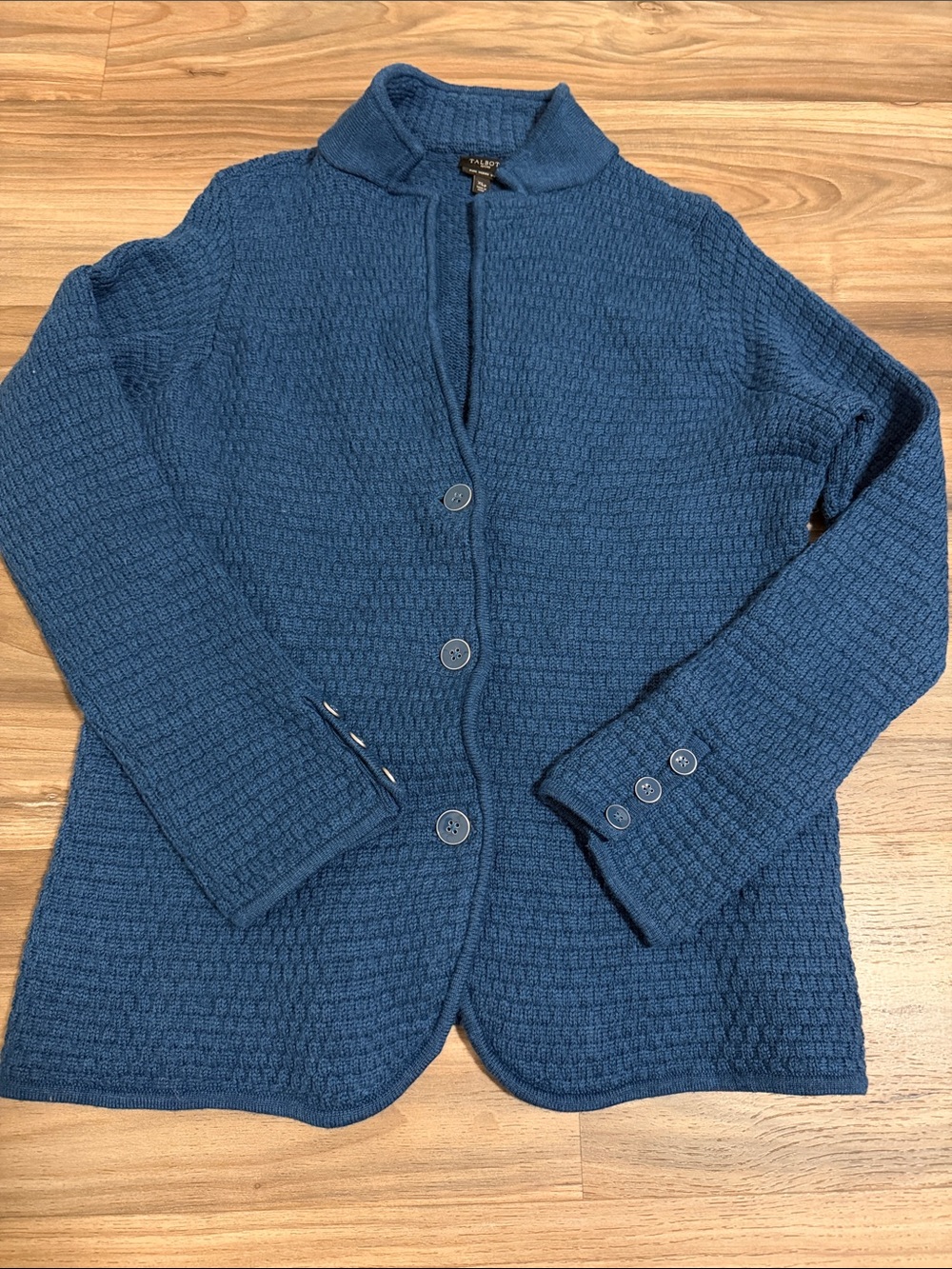 Talbots Pure Merino Wool Basketweave Knit Blazer Women’s XLP Blue Luxury